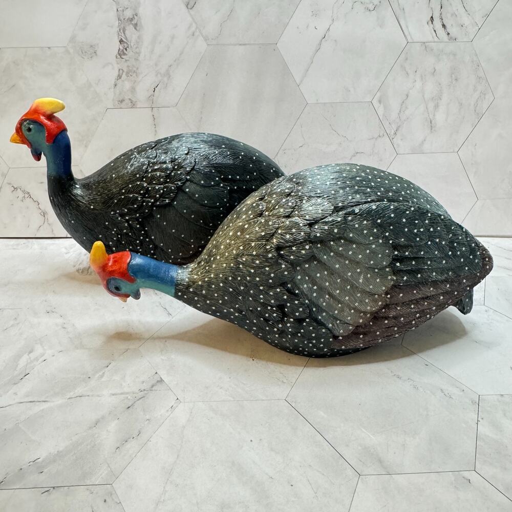 Feathers of Knysna 2 Helmeted (Crowned) Guineafowl II Numbered w/COA Hand Carved - Picture 11 of 14